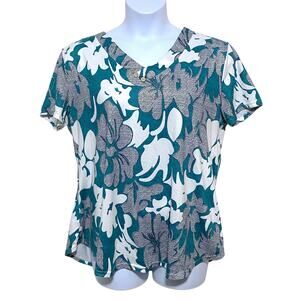 Tropical Floral Hibiscus Shirt Top Women XL Vacation Resort Hawaiian Island Boho